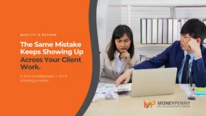 Accountant reviewing client files during busy tax season